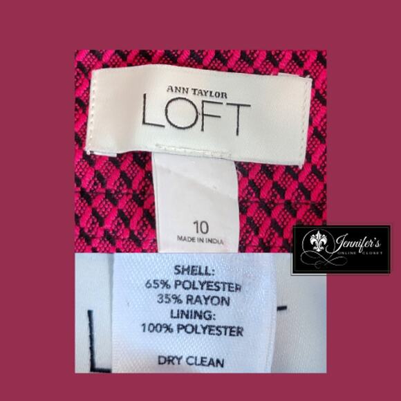 LOFT Magenta and Black Button Flap Pocket Diamond Tweed Pencil Skirt Size 10 - Picture 5 of 7